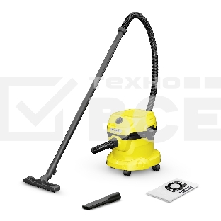 Строительный пылесос Karcher WD 2 Plus V-12/4/18 желтый, 1000 Вт, уборка сухая/сбор воды, пылесборник мешок/контейнер, 12 л