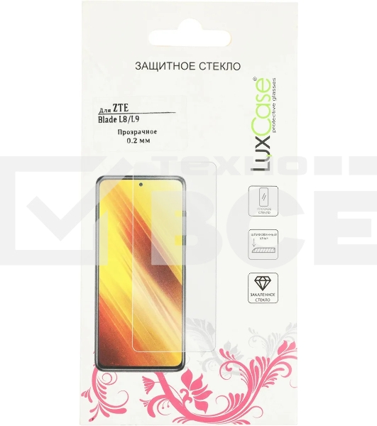 Защитное стекло для экрана LuxCase для ZTE Blade L8/L9 100 х 180 мм, прозрачный, 1 шт, прозрачный [83244]