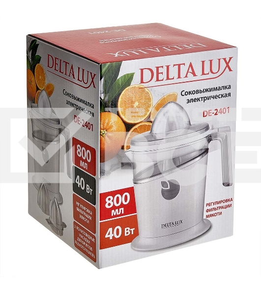 Соковыжималка DELTA LUX DE-2401 белый, цитрусовая, 40 Вт, 800 мл, механическое