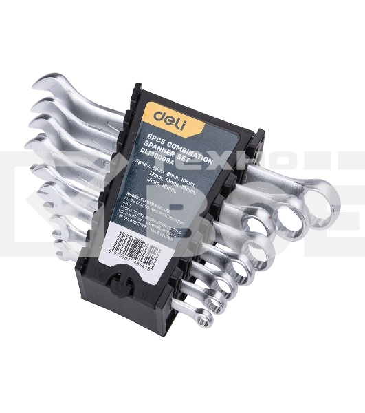 Набор комбинированных гаечных ключей 8 шт Deli DL130008A Спецификация: 6 мм, 8 мм, 10 мм, 12 мм, 14 мм, 15 мм, 17 мм, 19 мм. Матовая хромированная поверхность. Пластиковая упаковка.