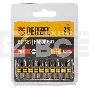 Набор бит Denzel PH1х25, сталь S2, шестигранный профиль, 10 шт.