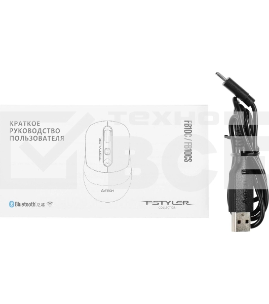 Мышь беспроводная A4Tech Fstyler FB10C черный, 2000 dpi, радиоканал, Bluetooth, USB, кнопки - 4