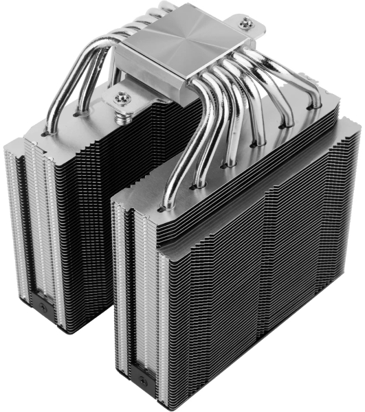 Кулер для процессора Thermalright Royal Pretor 130 (4-pin PWM, 158мм, Ni/Cu, 6x6мм, 1x120+1x130мм, 80.45CFM/81.88CFM, 29.4dBA/28.3dBA, 2150PM/1750RPM, S: 1200, 1700, 1851, 2011, 2066, 115X, AM4, AM5, silver, black)