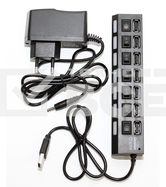 USB-концентратор USB 5bites HB27-203PBK 7*USB2.0 / БП 5В-2А / 1M / черный