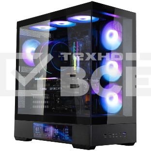 Компьютерный корпус ZALMAN P40 DS, ATX, черный, WINDOW, 9.1-inch LCD screen, 2xCombo(2.5” or 3.5”), 1x2.5”, 1xUSB TYPE-C, 2xUSB 3.0, SIDE 3x120мм ARGb, REAR 1x120мм ARGb