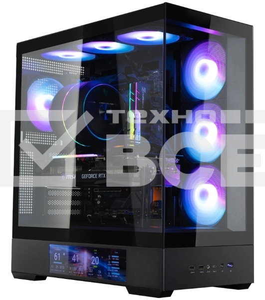 Компьютерный корпус ZALMAN P40 DS, ATX, черный, WINDOW, 9.1-inch LCD screen, 2xCombo(2.5” or 3.5”), 1x2.5”, 1xUSB TYPE-C, 2xUSB 3.0, SIDE 3x120мм ARGb, REAR 1x120мм ARGb