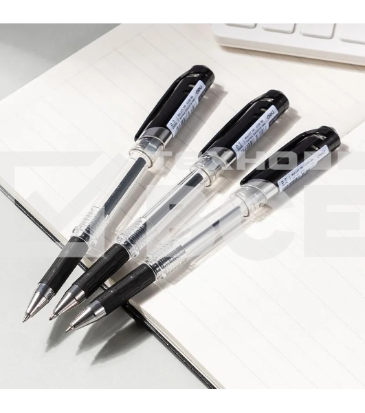 Ручка гелевая Deli EG158-BK прозрачный, d=0.7мм, черные чернила, резиновая манжета