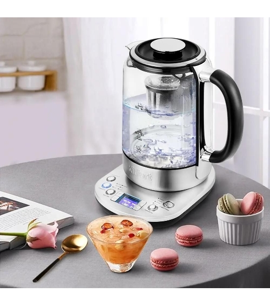 Чайник электрический Kitfort KT-6116 1.7 л, 2200 Вт, нержавеющая сталь/черный (корпус: стекло)