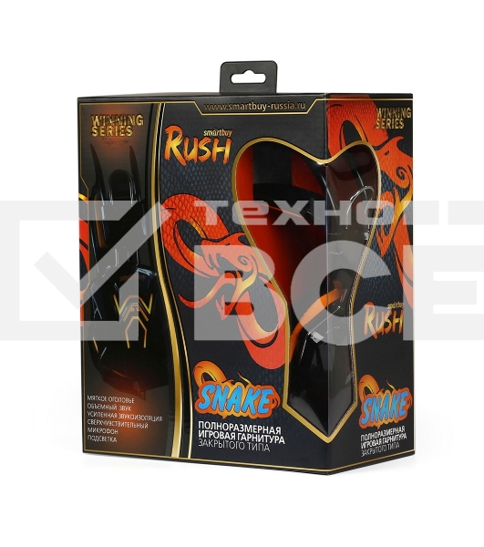 Гарнитура проводная игровая RUSH COBRA, динамики 40мм, велюровые амбушюры, черный/оранжевый (SBHG-1100)