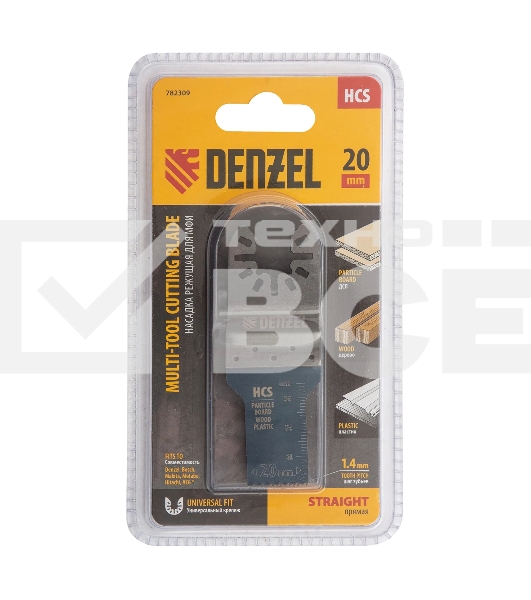 Насадка для МФИ Denzel режущая пазовая прямая, HCS, по дереву, 20 х 1,4 мм, мелкий зуб