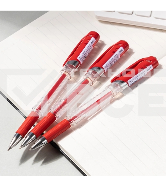 Ручка гелевая Deli EG158-RD прозрачный, d=0.7мм, красные чернила, резиновая манжета