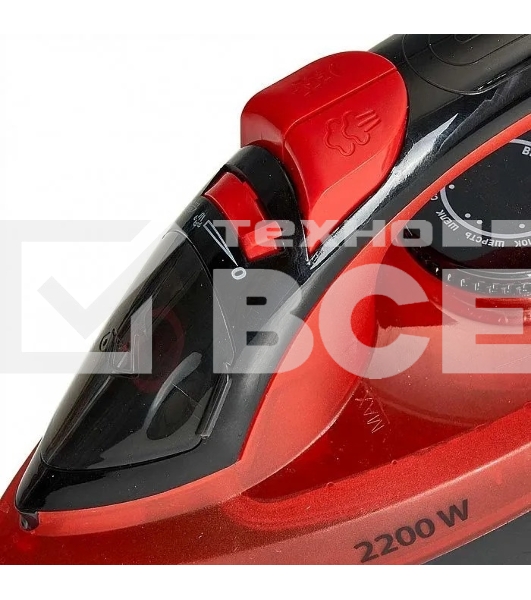 Утюг Аксинья КС-3004 черный с красным, 2200 Вт, 25 г/мин, 120 г/мин, 160 мл