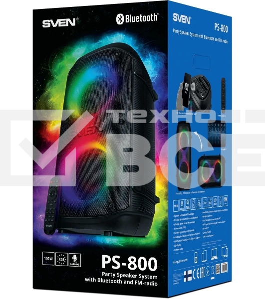 Колонка портативная Sven PS-800 черный 100W 2.0 BT 10м 4400mAh