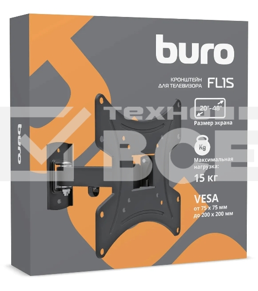 Кронштейн для телевизора Buro FL1S черный, 20'-48' макс. 15 кг, настенный, поворотно-выдвижной и наклонный