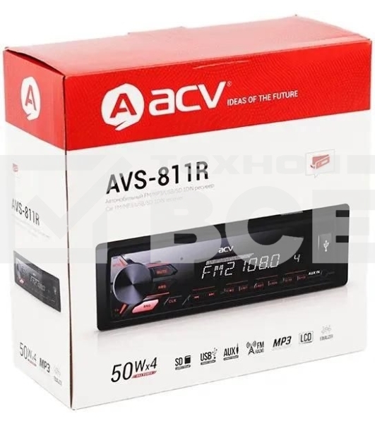 Автомагнитола ACV AVS-811R, 1 DIN, USB Type-A, AUX, съёмная панель