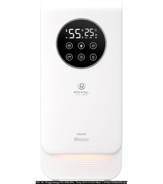 Увлажнитель воздуха Royal Clima VOLPE RUH-VP270/6.5E-WT белый, 30 м², 6.5 л, ультразвуковой, производительность 270 мл/ч, гигростат, ароматизация, управление по Wi-Fi (SmartLife), пульт ДУ
