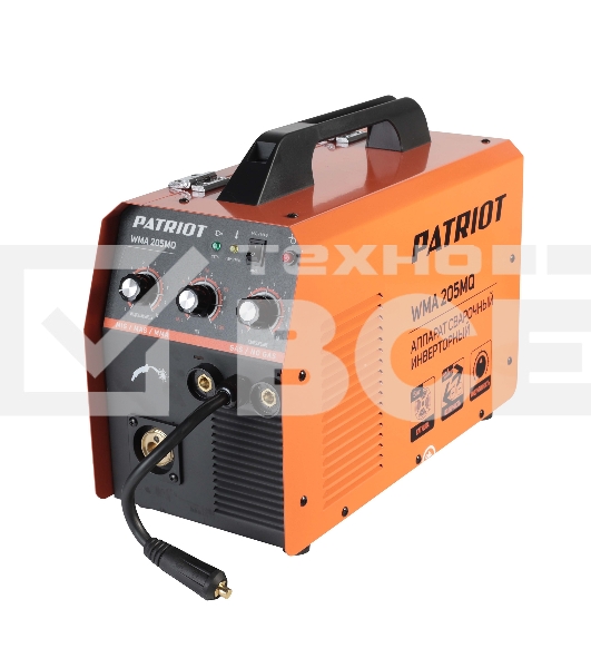 Полуавтомат сварочный инверторный PATRIOT WMA 205MQ MIG/MAG/MMA, полуавтоматическая сварка в среде газа (MIG/MAG) стальной и флюсовой проволокой 0.6/0.8 мм, сварка электродом (MMA) до 4мм, сварочный ток в режиме MIG: 40-200А; сварочный ток в режиме MMA: 4