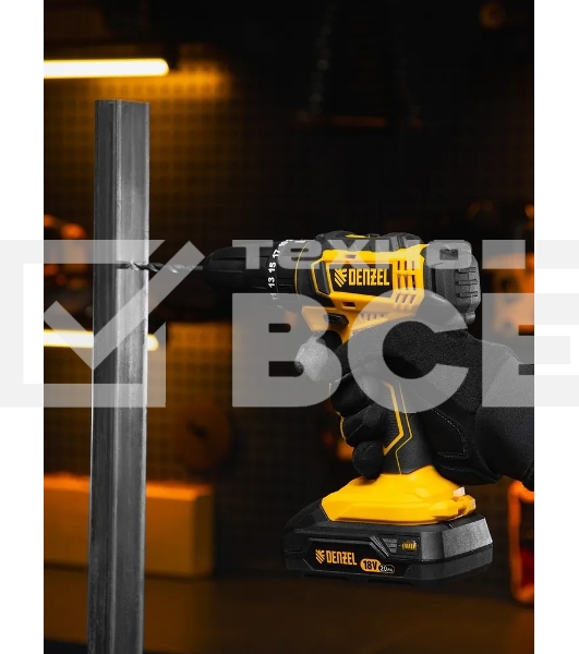 Дрель-шуруповерт Denzel CID-18-0, Аккумуляторная, 18В, Без АКБ и ЗУ, Ударная, Кейс