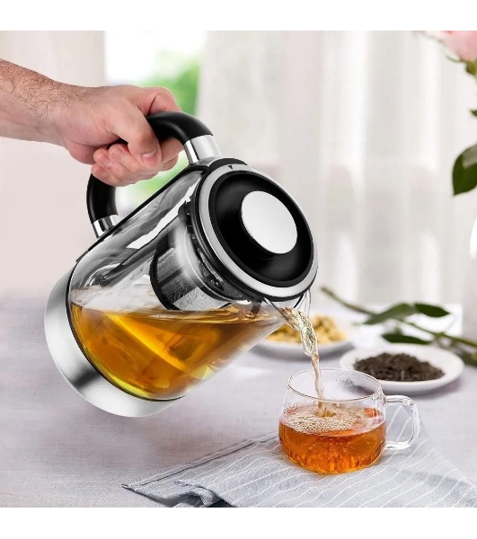 Чайник электрический Kitfort KT-6116 1.7 л, 2200 Вт, нержавеющая сталь/черный (корпус: стекло)