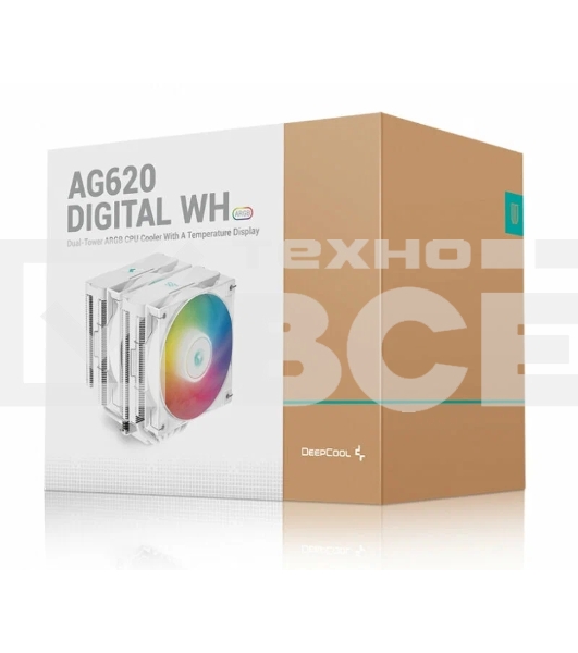 Кулер для процессора DEEPCOOL AG620 DIGITAL WH ARGB белый, 120 мм, алюминий/медь, 1950 об/мин, 29.4 дБ, 4 pin, 260 Вт, 161 мм