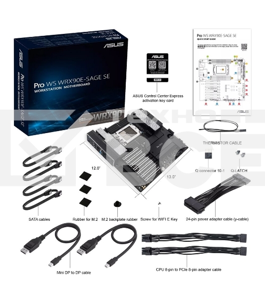 Материнская плата ASUS Pro WS WRX90E-SAGE SE, sTR5, AMD WRX90, 8xDDR5, 4xSATA, 4xM.2, 6xPCI-E 5.0 x16, 1xPCI-E 5.0 x8, 1xVGA, 2xMiniDP, 3x 10Gb LAN, 6xUSB-A 3.2 Gen 2, 1xUSB-A 2.0, 2xUSB-C USB4, 2x3.5 мм, 5.1, SSI EEB