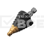 Сверло ступенчатое Denzel 9-12-15-18-21-24-27-30-33-36 мм, Р6М5, 6-гр. хвостовик 723605, фото 1