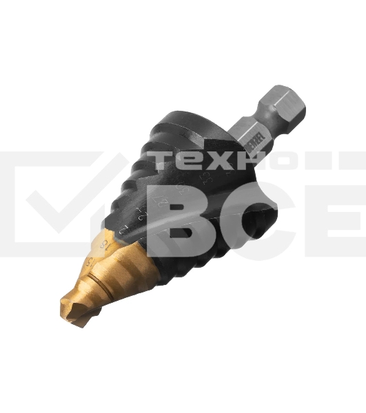 Сверло ступенчатое Denzel 9-12-15-18-21-24-27-30-33-36 мм, Р6М5, 6-гр. хвостовик 723605