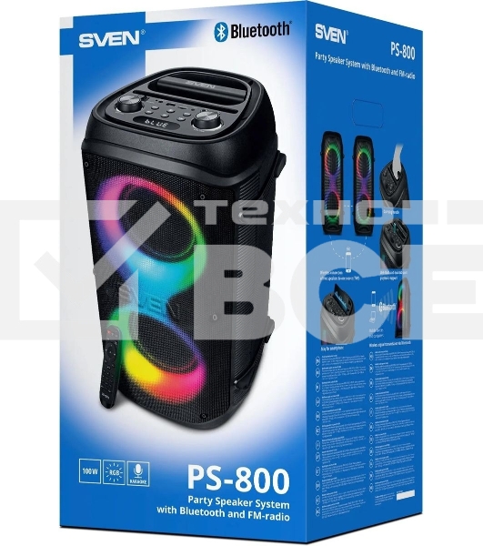 Колонка портативная Sven PS-800 черный 100W 2.0 BT 10м 4400mAh