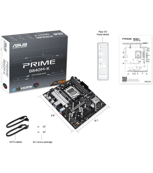 Материнская плата Asus PRIME B840M-K Socket AM5 AMD B840 2xDDR5 mATX AC`97 8ch(7.1) 2.5Gg RAID+HDMI