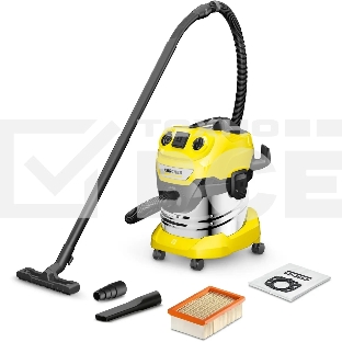 Строительный пылесос Karcher WD 4 P S V-20/5/22 желтый, 1000 Вт, уборка сухая/сбор воды/выдув, пылесборник мешок/контейнер, 20 л