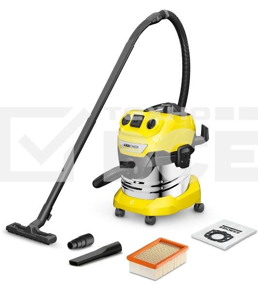 Строительный пылесос Karcher WD 4 P S V-20/5/22 желтый, 1000 Вт, уборка сухая/сбор воды/выдув, пылесборник мешок/контейнер, 20 л
