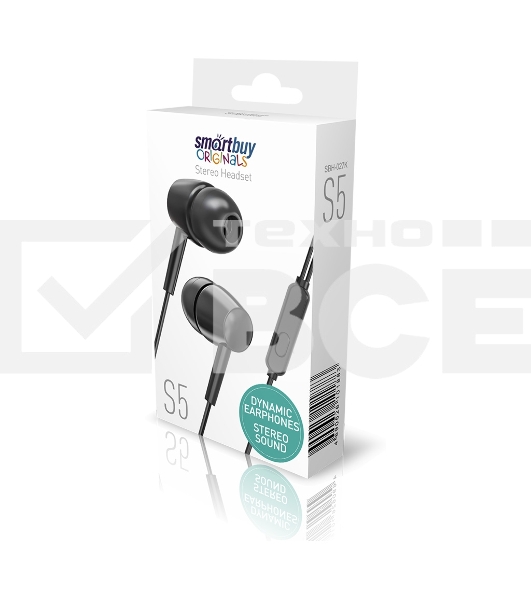 Внутриканальная гарнитура Smartbuy S5, микрофон, пульт, черная (SBH-027K)/60