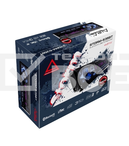 Автомагнитола AURA STORM-535BT, 1 DIN, Bluetooth, USB Type-A, AUX, пульт ДУ