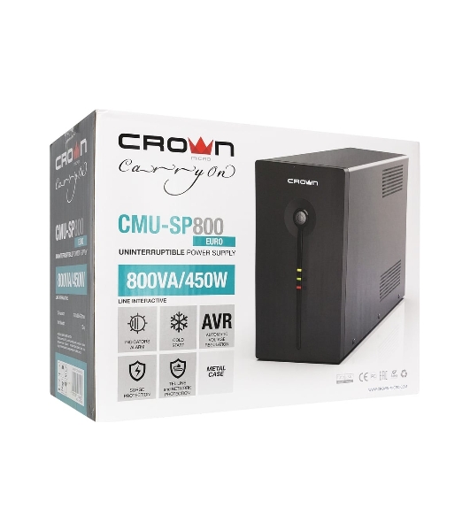 Источник бесперебойного питания Crown CMU-SP800EURO/800 ВА/450 Вт/1 х IEC 320 C13 (компьютерная), 3 х CEE 7 (евророзетка)