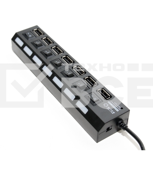 USB-концентратор USB 5bites HB27-203PBK 7*USB2.0 / БП 5В-2А / 1M / черный