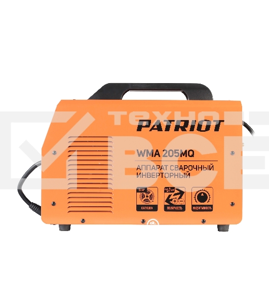 Полуавтомат сварочный инверторный PATRIOT WMA 205MQ MIG/MAG/MMA, полуавтоматическая сварка в среде газа (MIG/MAG) стальной и флюсовой проволокой 0.6/0.8 мм, сварка электродом (MMA) до 4мм, сварочный ток в режиме MIG: 40-200А; сварочный ток в режиме MMA: 4
