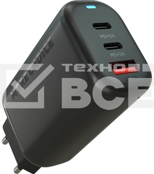 Сетевое зарядное устройство MORE CHOICE NC79a 1USB+2Type-C 3.0A PD 65W быстрая зарядка для Type-C 2м, черный