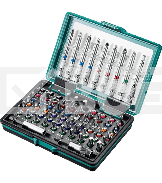 Набор KRAFTOOL: Биты 'C-Drive 71' многофункциональные, CR-MO, адаптеры в ударопрочном компактном боксе, цветная маркировка типов шлицов. 71 предмет