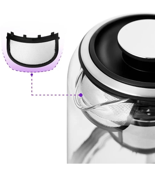 Чайник электрический Kitfort KT-6116 1.7 л, 2200 Вт, нержавеющая сталь/черный (корпус: стекло)