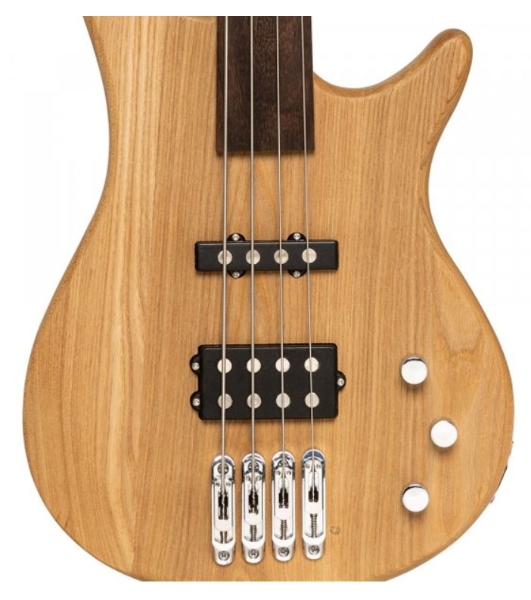 Бас-гитара STAGG SBF-40 FL NAT 4-х струнная форма Fusion, безладовая, корпус массив ясеня, гриф твердый клен, накладка грифа палисандр, мензура 867 мм, колки литые, звукосниматели 1xJB, 1xMM, регуляторы 2x громкости, 1x тона, цвет натуральный