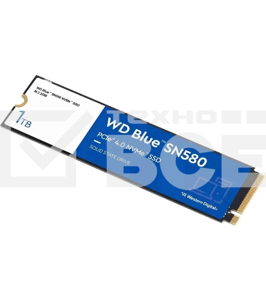 Накопитель SSD WD 1Tb Blue SN580 NVMe, M.2(22x80mm), NVMe, PCIe 3.0 x4, 3D TLC, R/W 3500/3000MB/s, IOPs 460 000/45 600TBW