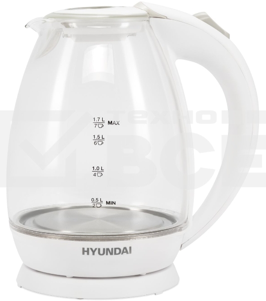 Чайник электрический Hyundai HYK-G2409 1.7л. 2200Вт белый/серебристый (корпус: стекло)
