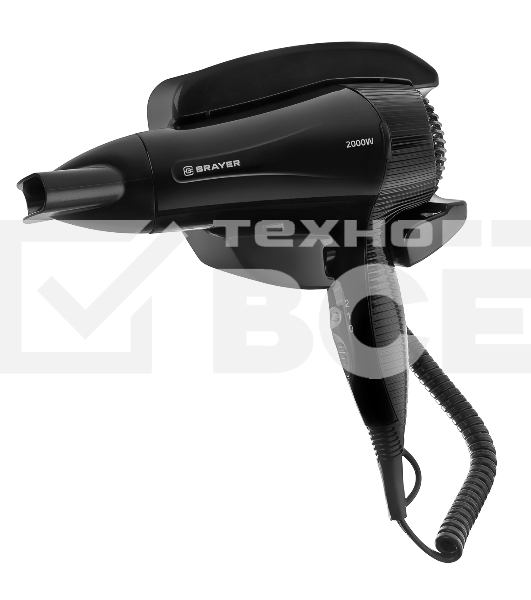 Фен настенный BRAYER BR3021BK, 2000, 2 скор, 2 реж нагрева, концентратор,  холод, 1,8 м,