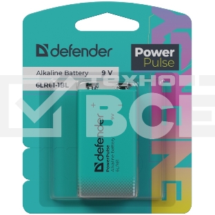 Батарейка алкалиновая Defender 6LR61-1BL (Крона) 9V, блистер, 1 шт., PowerPulse