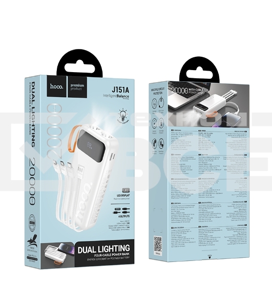Портативный аккумулятор HOCO (6942007653381) J151A 20000mAh 1USB+1Type-C 2.0A, белый