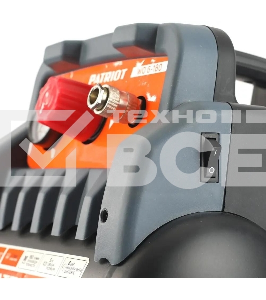 Компрессор поршневой Patriot WO 6-180 безмасляный 180л/мин 6л 1100Вт черный/оранжевый