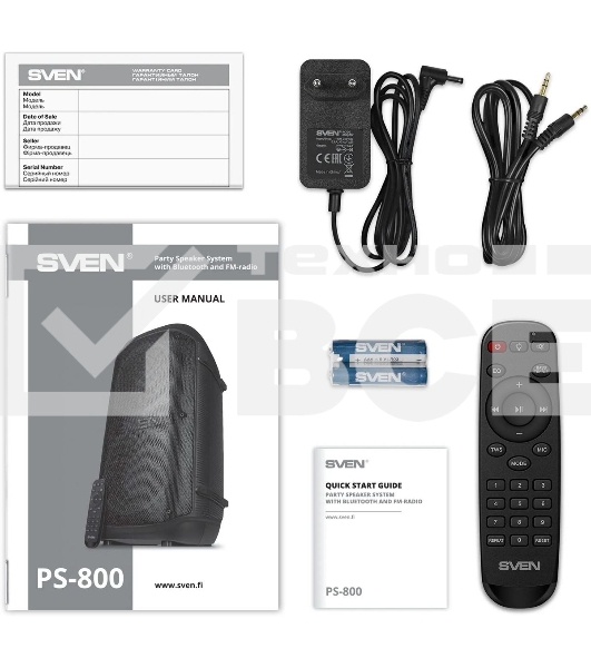 Колонка портативная Sven PS-800 черный 100W 2.0 BT 10м 4400mAh