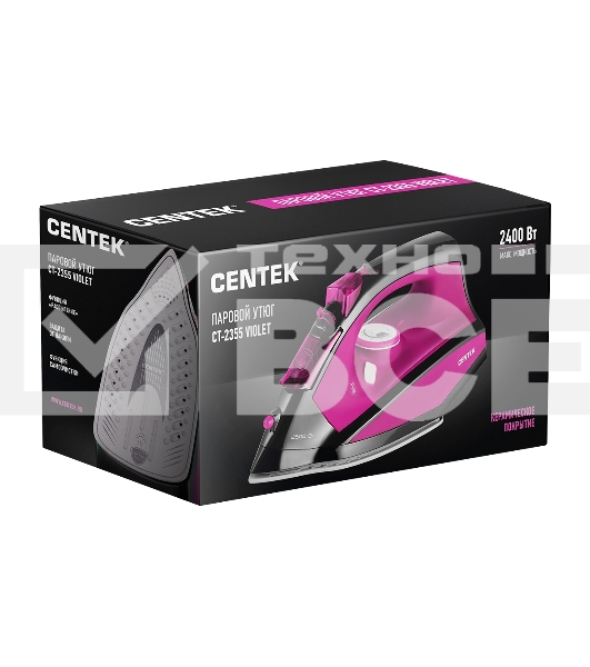 Утюг Centek CT-2355 фиолетовый, 2500 Вт, 45 г/мин, 160 г/мин, 270 мл