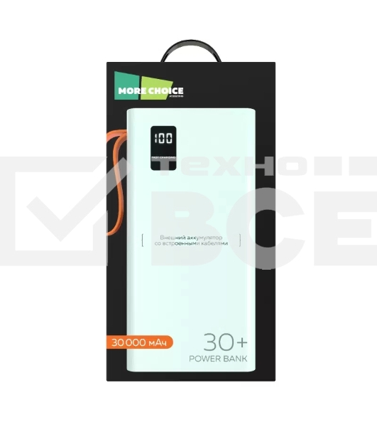 Портативный аккумулятор More choice (4620202550583) PB22-30 с кабелем 2USB 2.1A - 30000mAh белый
