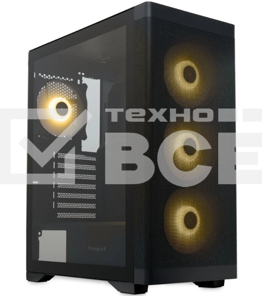 Компьютерный корпус HSPD M520, Mesh Mid Tower, черный, slide TG, 0.45 SPCC, 4x120мм ARGb ATX, mATX, mITX 160/330/184мм 2x2.5